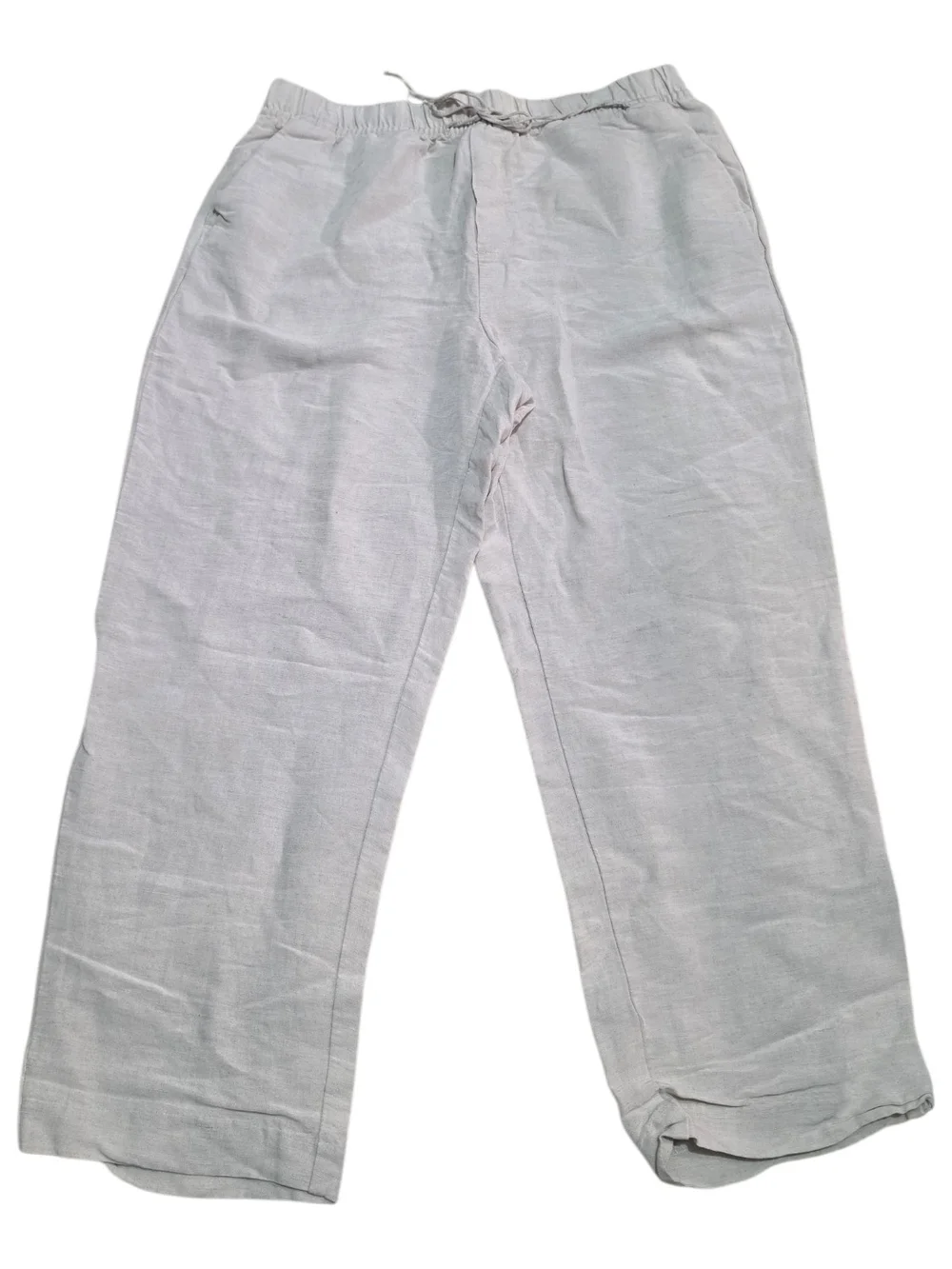 H&M Women's Beige Linen Blend High Waisted Wide Leg Baggy Crop Lounge Pants M